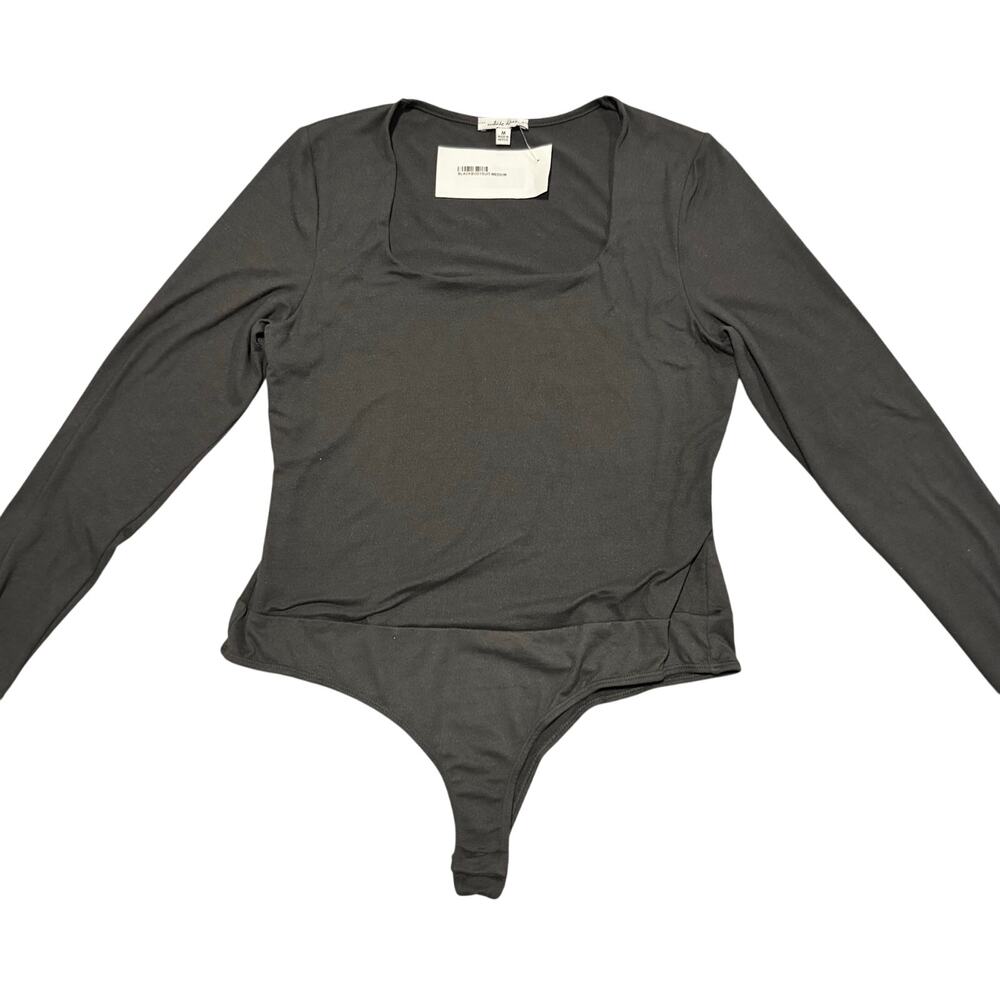 White Birch NWT Women's Square Neck Bodysuit Black Size Medium Long Sleeve